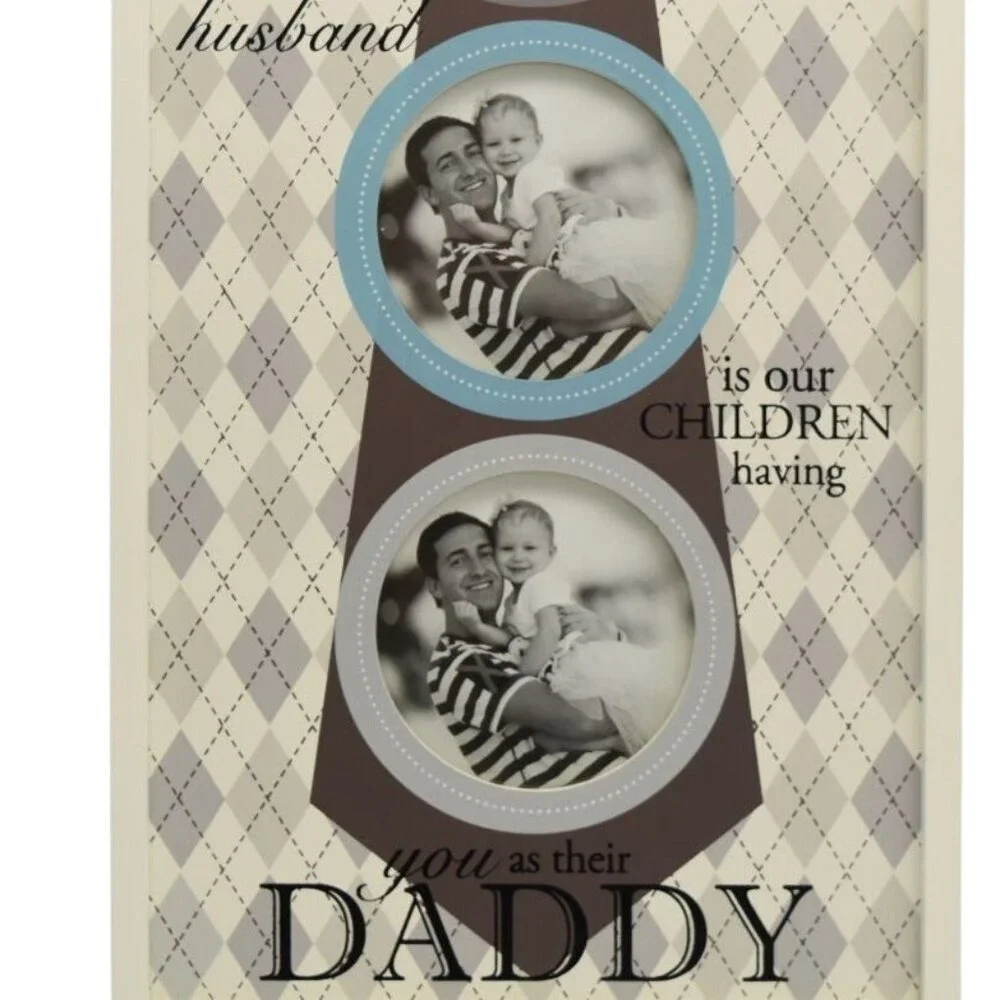 Fathers Day Photo Frame Vertical Tie Design Holds 3 Photos 4x6 Beige Brown Blue